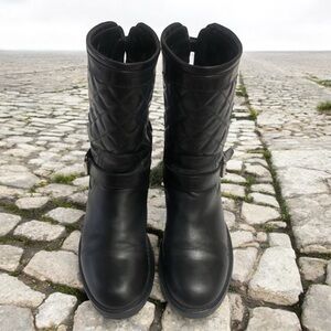 Aquatalia Black Quilted Mid-Calf Quilted Moto-Metro Style Boots   size 8  ~ EUC